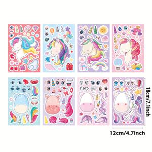 TEMU 8가지 스타일과 8개 반신 유니콘 얼굴 변화 스티커 DIY 퍼즐 컬러풀 스티커 퍼즐 스티커