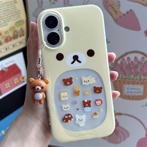 TEMU 귀여운 빈티지 옐로우 곰돌이 폰 케이스 (곰돌이 참 장식), for iPhone 11부터 17 Pro Max 모델 호환|폰케이스|아이폰케이스