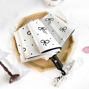 TEMU 8-리브 도트 리본 패턴 삼단 접이식 선우산, 방풍 및 내구성 강한 컴팩트 자동 미니 우산, 여성을 위한 귀여운 스타일 여름 여행 선물