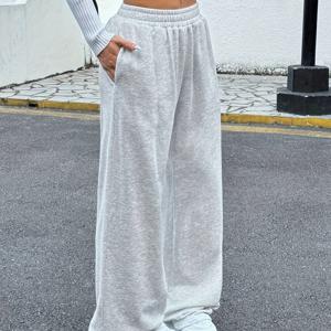 TEMU 여성용 캐주얼 와이드 레그 팬츠, 신축성 있는 허리밴드 및 사이드 포켓 - 연회색, 루즈핏, 사계절 내내 편안한 캐주얼 의류, 편안한 옷 | 편안한 핏의 바지 | 중간 탄력, 여성용 오렌지 조거 팬츠, 겨울용 여성복, 보라색 여성용 바지, 여성용 와이드 팬츠 점프수트, 여성용 스웨트셔츠만, 여성용 바지, 여성용 와이드 팬츠, 여성용 와이드 점프수트