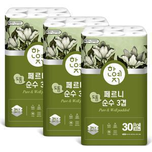 TEMU 한예지 페르니 도톰 순수 3겹데코 화장지 30m 30롤 3팩