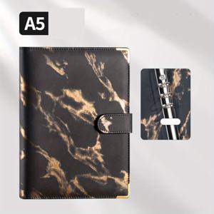 TEMU A5 대리석 PU 가죽 바인더 노트북 - 대리석 핑크/화이트/블루 패턴, 골드톤 링 바인더와 탄성 클로저, 6링 레이 플랫 플래너 오거나이저, 오피스, 저널링, 불렛 저널링용 - 우아한 대리석 커버 다이어리
