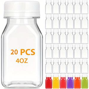 TEMU 20개 4oz 투명 PET 액체 비알 병, 뚜껑 포함 - 견고하고 냉장고에 안전한 음료 용기 - 과일 주스, 우유, 스무디 등 다양한 용도로 사용할 수 있는 투명 디자인 - 쉽게 냉장고를 정리할 수 있는 디자인, 결혼식 및 파티에 이상적인 용기 - 파티용 음료 용기 | 세련된 용기 | 냉장고에 안전