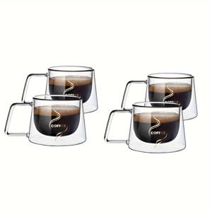 TEMU 4-6pcs 더블 레이어 유리 커피 컵 핸들, 200ml, 보온 투명, 재사용 가능, 기계 세척 가능, 패턴이 있는 가족용, 차, 커피, 라떼, 카푸치노, 주스, 음료, 물, 아이스 차