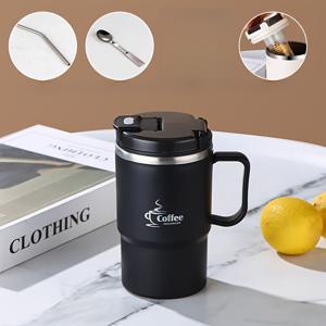 TEMU 550ml/19.3oz 용량의 304 스테인레스 스틸 내부 커피 컵, 티와 물을 분리하는 뚜껑과 숟가락을 특징으로 하며, 자동차 사용을 위한 디자인, 플라스틱 외부, 주방, 사무실, 학생, 휴대용 스포츠, 야외 여행, 파티에 적합, 추수 감사절, 어머니의 날, 생일 선물에 적합합니다.