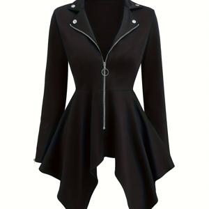 TEMU 여성 고딕 롱슬리브 지퍼 재킷, 폴리에스테르 니트, 빈티지 스타일, 단색, 노치 칼라, 슬리브리스, 봄/가을, 캐주얼 아우터웨어