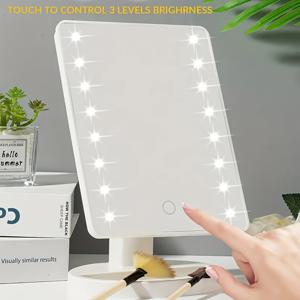 TEMU 조명이 있는 메이크업 거울 1개, 3단계 조절 가능한 16개의 LED 드레싱 미러, 360° 회전 가능, 작은 물건 보관용 베이스 포함, 채우기용 거울, 화장대 및 화장품에 적합, USB/배터리 구동, AA 배터리는 포함되지 않음