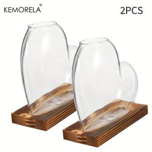 TEMU KEMORELA 사랑 수경 화분 1/2개 녹색 식물 화병 투명 목재 컨테이너 묘목 상자 실내용 물병 데스크탑 사무실 화병 장식용 꽃병