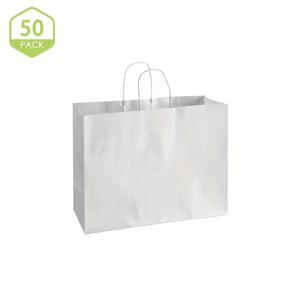 TEMU 16X5.1X12 인치 크래프트 종이 선물 가방, 손잡이가 있는 브라운/화이트, 50개, 종이 재질로 제작, 소규모 비즈니스 크리스마스 필러 가방, 웨딩 파티 선물 가방, 쇼핑 가방, 소매, 식료품 가게