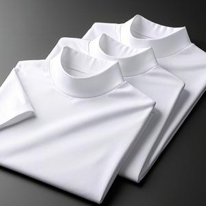 TEMU 3pcs 남성 하이넥 캐주얼 반팔 티셔츠 - 부드러운 원단, 가벼우며 통기성이 좋음, 봄과 여름, 캐주얼 웨어|캐주얼 스타일|스트레치 가능한 원단