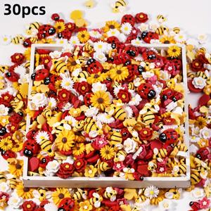 TEMU 30개의 자체 접착 레진 꽃과 혼합된 벌, 무당벌레, 데이지 평면 스티커 장식품, DIY 스크랩북 카드 장식 및 네일 아트 데코에 적합