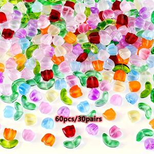 TEMU 60개/30쌍 유리 튤립 모양 귀여운 비즈 주얼리 만들기용 DIY 팔찌 목걸이, 드롭 이어링, 열쇠폰 체인, 크리스마스 장식 파티 선물 비즈 공예 재료