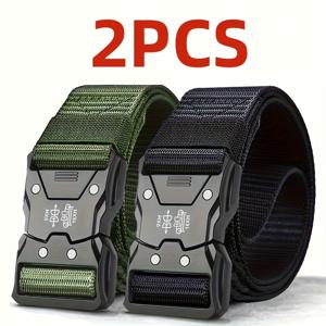 TEMU 2pcs 남녀공용 나일론 벨트 - 야외 스포츠 및 훈련에 적합, 통기성이 좋은 캔버스 직조 벨트, 빠른 릴리스 디자인, 편안하고 내구성이 뛰어난, 세련된 다기능