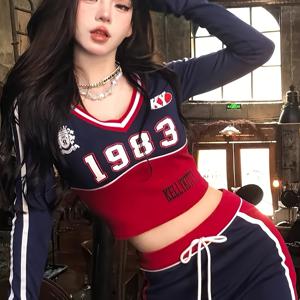 TEMU 도파민 미국 체어리더러 스위트 쿨 슈트 스커트 여성용, 가을 핫 탑, 바디콘 티셔츠, 짧은 스커트