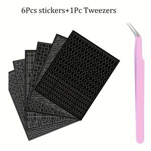 TEMU 7pcs 네일 아트 홀로우 스티커 세트, 네일 아트 플레이트 템플릿, 라인 그리드 프린트 디자인으로 네일 아트/살롱을 더 쉽게 만듭니다.