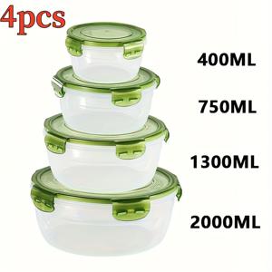 TEMU 식품 보관용 4피스 식품 저장 및 보존 상자 세트, 과일, 채소 및 기타 보관용, 뚜껑이 있는 다중 사양 디자인, 대용량, 가정, 냉장고, 주방, 야외 피크닉 필수품에 매우 적합