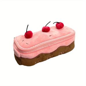 TEMU 대용량 체리 케이크 펜 케이스 - 귀여운 핑크 연필 & 메이크업 정리함 지퍼 클로저, 학교, 사무실, 여행 데스크 수납 - 여성, 베이커를 위한 완벽한 선물 - 생일, 데이 선물 - 튼튼한 문구류 및 화장품 가방, 학용품, 재미있는 디자인, 견고한 구조, 지퍼 포켓|필통