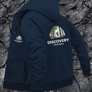 TEMU 남성용 아웃도어 어드벤처 프린트 후드 재킷 - Discovery 텍스트 & 마운틴 디자인, 풀집 캐주얼 지퍼 클로저, 포켓이 있는 풀집 코트, 하이킹, 캠핑, 도시 웨어용 - 네이비 블루 & 블랙 트레킹 재킷, 세탁기 사용 가능, 편안한 핏, 랜덤 프린트, 안감, 일상 및 아웃도어 활동을 위한 스타일리시한 남성 패션 아우터웨어