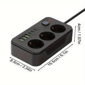 TEMU 새로운 다기능 멀티탭/멀티포트 충전기, 1개의 멀티탭 (3AC + 3USB-A + 3Type-C), 1개의 메인 스위치, 2미터 길이의 전원 연장 케이블 포함, 가정 및 사무실용으로 특별 설계