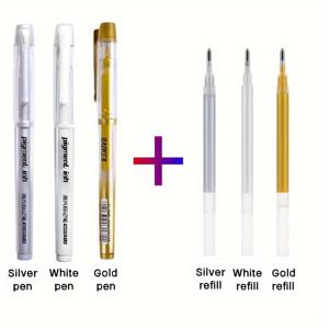 TEMU 4pcs/6pcs 세트하이라이트 볼 노트 펜, 계정 펜, 낙서 펜, 개인 서명, 주석 및 그림 낙서 용도로 사용 가능한 3가지 색상(은빛, 황금색, 흰색 잉크)