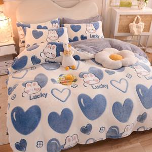 TEMU 3pcs 애니메이션 만화 사랑 패턴 이불 세트, 두꺼운 양면 벨벳, 부드럽고 따뜻함, 통기성 폴리에스테르 침구 덮개 지퍼 잠금, 기계 세척 가능, 이불 커버 1개 및 베개 커버 2개 포함 (삽입물 없음)
