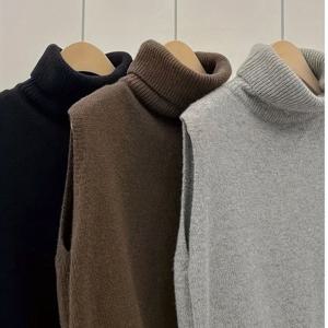 TEMU 여성용 겨울 고넥 스웨터 조끼 - 세련된 비대칭 디자인, 부드러운 스트레치, 단색 (블랙/브라운/그레이) 사무실 & 캐주얼 착용, 출퇴근복, 편안한 니트웨어
