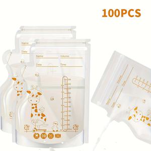 TEMU 100개입 8oz/250ml 투명 PP 모유 보관용기, 양동이 뚜껑 포함, 이중 밀봉 자동 서정형 냉장 및 동결용 진공 포장 백
