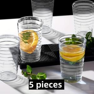 TEMU 5개 세트 재사용 가능한 플라스틱 차갑게 마시는 컵, 절연된 둥근 아크릴 컵, 아이스 커피, 차, 레몬데, 피크닉, 깨지지 않는, 납이 없는, 다용도 단색 패턴