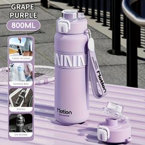 TEMU 1pc 스테인레스 스틸 보온 보냉 물병 600ML/800ML, 뿌리, 재사용 가능한 타원형 컵, 손세탁만, 깨지지 않는, 다목적, 야외 스포츠, 여행, 캠핑, 성인 생일 선물에 이상적|트래블보틀