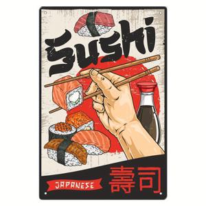 TEMU 레트로 초밥 아트 철 금속 간판, 8x12