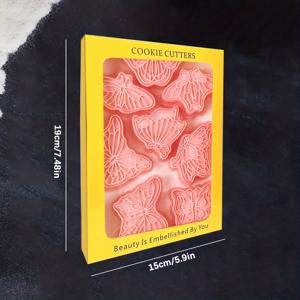TEMU 8개의 나비 쿠키 커터 세트, 3D 플라스틱 엠보싱 몰드, DIY 만화 비스킷 스탬프, 크리스마스, 추석, 데이, 라마단, 졸업식을 위한 페이스트리 베이크웨어 - 파티 장식을 위한 주방 액세서리