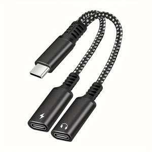 TEMU 2in 1 타입 USB C-듀얼 USB C 헤드폰 잭 어댑터 타입 C 충전 오디오 AUX 어댑터 삼성 샤오미용