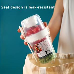 TEMU 1pc 휴대용 샐러드 컵 도시락, 스푼이 달린 플라스틱 식품 분배기, 재사용 가능한 단백질 파우더 블렌더, 피크닉, 캠핑, 헬스장을 위한 과일 및 샐러드 보관 용기