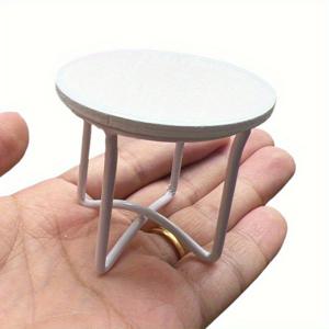 TEMU 1/12 스케일 미니어처 메탈 라운드 사이드 테이블 모델 - 화이트 탑, X자형 프레임, DIY 인형의 집 액세서리, 사진 소품 및 거실 장식에 완벽함, 인형의 집 미니어처