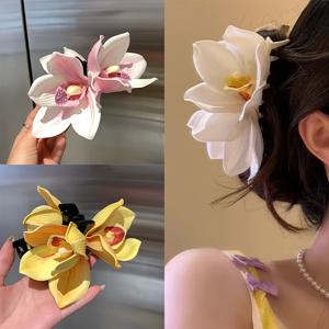 TEMU 3pcs 우아한 꽃 헤어 클립 - 빈티지 시뮬레이션 꽃 디자인, 여성용 대형 상어 바렛, 결혼식 및 생일에 이상적, 헤어 액세서리