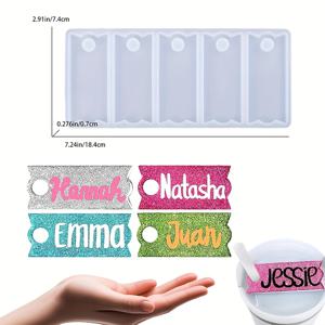 TEMU 이름판 레진 몰드, 6구멍 1개 실리콘 이름표 레진 몰드/컵 뚜껑용 5구멍 1개, 컵 에폭시 레진 몰드, 키체인, 백팩 행거, 레진 컵 커버 네임플레이트 몰드