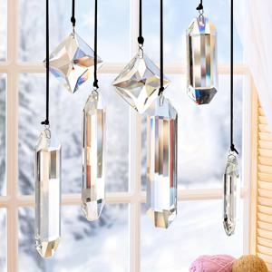 TEMU 7pcs 세트 무지개 선캐쳐 프리즘 - 집 장식용 아름다운 유리 장식, 햇빛 반사 미술, 쉽게 걸 수 있는 유리 장식, 엄마/생일, 결혼 장식에 완벽한 선물 | 아름다운 프리즘 디자인 | 쉽게 걸 수 있는 기능, 햇빛 캐처 장식