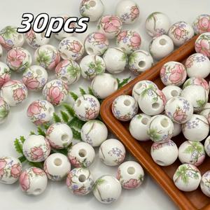 TEMU 8/10mm 꽃무늬 세라믹 비즈 - 중국 프린트 공예 비즈 DIY 보석 만들기, 목걸이, 팔찌 및 귀걸이 장식 비즈 종류에 완벽합니다.
