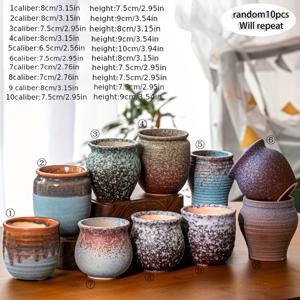TEMU 10개 빈티지 세라믹 화분 - 레트로 실내/외부용 대형 입구 직경 경량 광택 유리 패턴, 모양의 다육식물 및 허브용, 정원 장식, 예술적 도자기, 내구성 있는 세라믹, 스타일리시 식물 용기, 인테리어 장식품