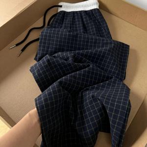TEMU 여성용 하이웨이스트 와이드 레그 팬츠 - 여름 기하학 체크무늬 루즈핏 캐주얼 트라우저, 주머니 포함, 러닝 및 아웃도어 & 출퇴근용, 고위스팅 레깅스, 조절 가능한 허리끈|여름바지