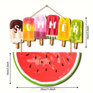 TEMU 1 Summer Watermelon Ice Cream Skateboard 걸이 장식, 가정 전면 문, 파티오, 실내 및 실외 여름 걸이 장식에 적합, 나무 귀걸이