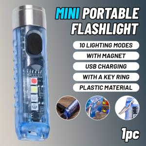 TEMU 1개 LED 미니 휴대용 플래시 라이트, USB 충전식 토치, 후크, 자석, 다중 조명 모드, 플라스틱 소재, 작업, 수리, 야간 산책에 적합