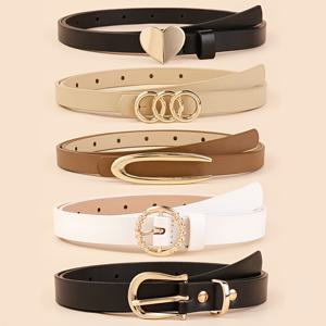 TEMU 5pcs 패션 벨트 세트 조합, 하트 모양의 세 개의 링 금속 버클 드레스 반바지 슬리밍 허리 벨트