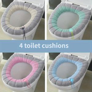 TEMU 4pcs 부드러운 화장실 좌석 쿠션 세트 - 듀얼 톤, 세탁 가능 및 미끄럼 방지 커버, 모든 계절의 편안함과 스타일을 위한 링 디자인, 화장실 좌석 블링 데칼|변기커버