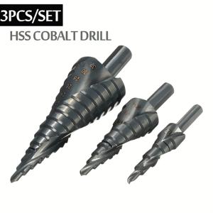 TEMU 3개/세트 코발트 4-32mm 니트라이드 고속강 스텝 드릴 비트 세트, 나선형 금속 콘 삼각 샹크 구멍 오프너 드릴
