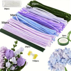 TEMU 452/402pcs 파이프 클리너 크래프트, 5/4 다양한 색상 파이프 클리너 대량, DIY 꽃 만들기 키트에 비디오 튜토리얼, 정원 테이프, 꽃 스템, 꽃 줄기, 진주.