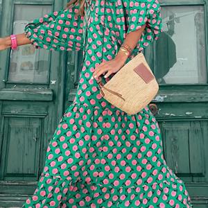 TEMU 여성용 우아한 플로럴 프린트 맥시 드레스 - 루즈핏 긴 가운, 타이업 디자인, 논스트레치 원단 (정장/캐주얼/파티/데일리) - 세탁기 사용 가능 이브닝 & 데이드레스, 귀여운 드레스, 라운드넥라인 가운