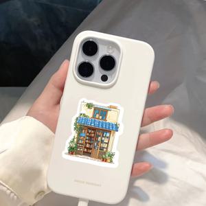 TEMU 50pcs 매트 일본 건축 스티커 세트 - 비닐, 휴대폰 케이스, 노트북, 물병 및 스크랩북용 재사용 가능한 장식 스티커 - 독특한 DIY 공예 스티커, 전통적인 집과 벚꽃 디자인, 스크랩북 스티커 | 전통적인 집 디자인 | 자체 접착 스티커