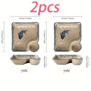 TEMU 2피스 일본 스타일 세라믹 만두 접시 세트 - 18.05cm 구획 서빙 플레이트, 김치, 소스 및 전채용 - 고온 도자기 디자인, 우아하면서도 내구성 있는 일상 사용
