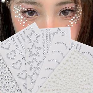 TEMU 여성, 소녀, 페스티벌, 파티용 하트, 별, 달 모양 스톤 페이스 쥬얼리 - 자체 접착식 화이트 라인스톤 5개 세트 (쉬운 적용)